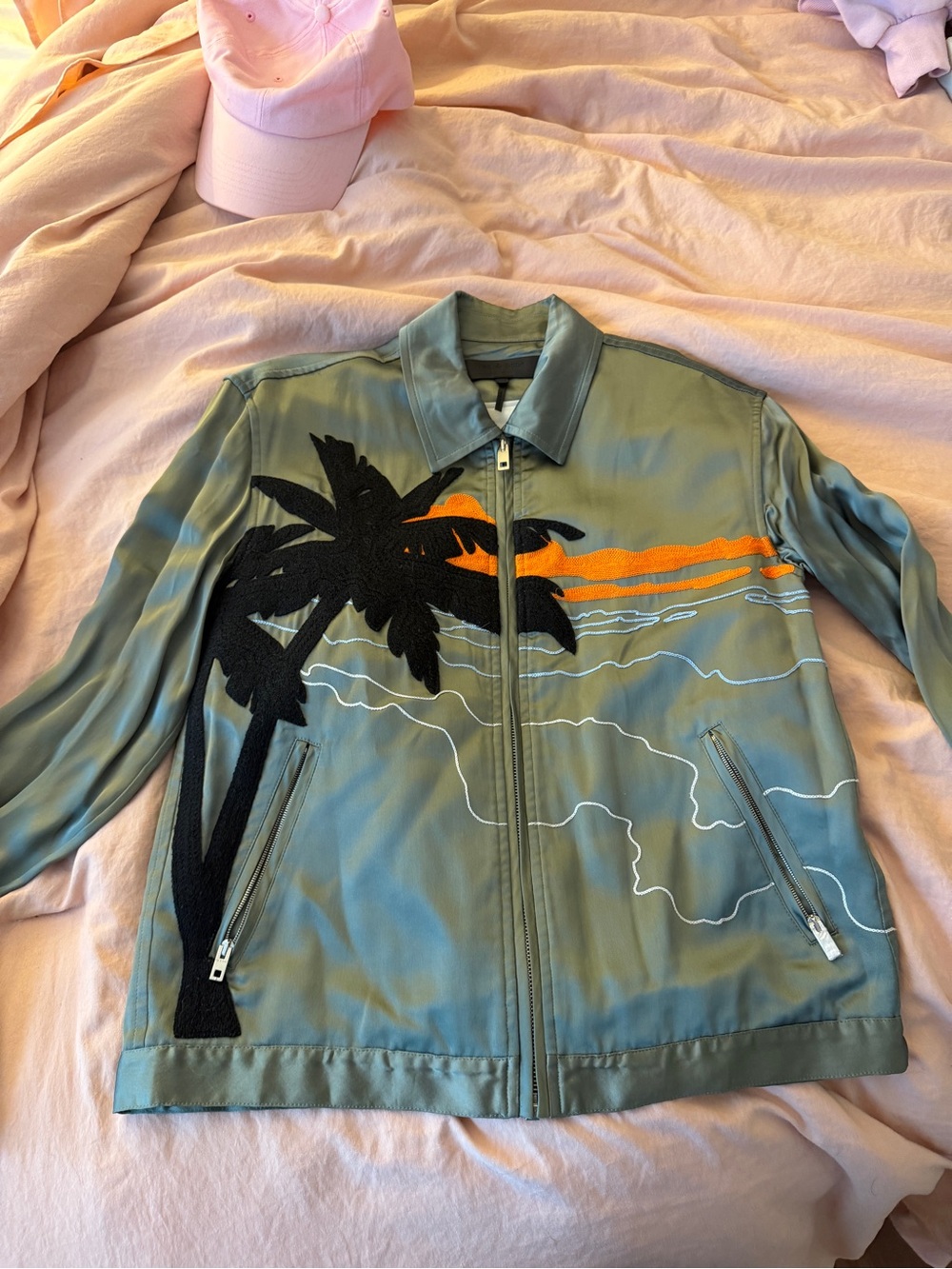 Rag and bone Green Palm-Print NYC bomber jacket